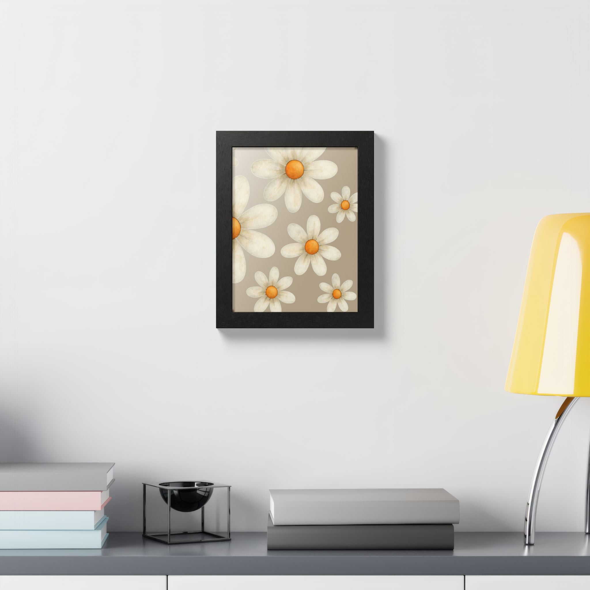 Framed Poster, Daisy Flower in Wood Frame, AI Enhanced, Flower Lover Art Print, Nature Room Decor, Floral Wall Art, Home Decoration Gift,