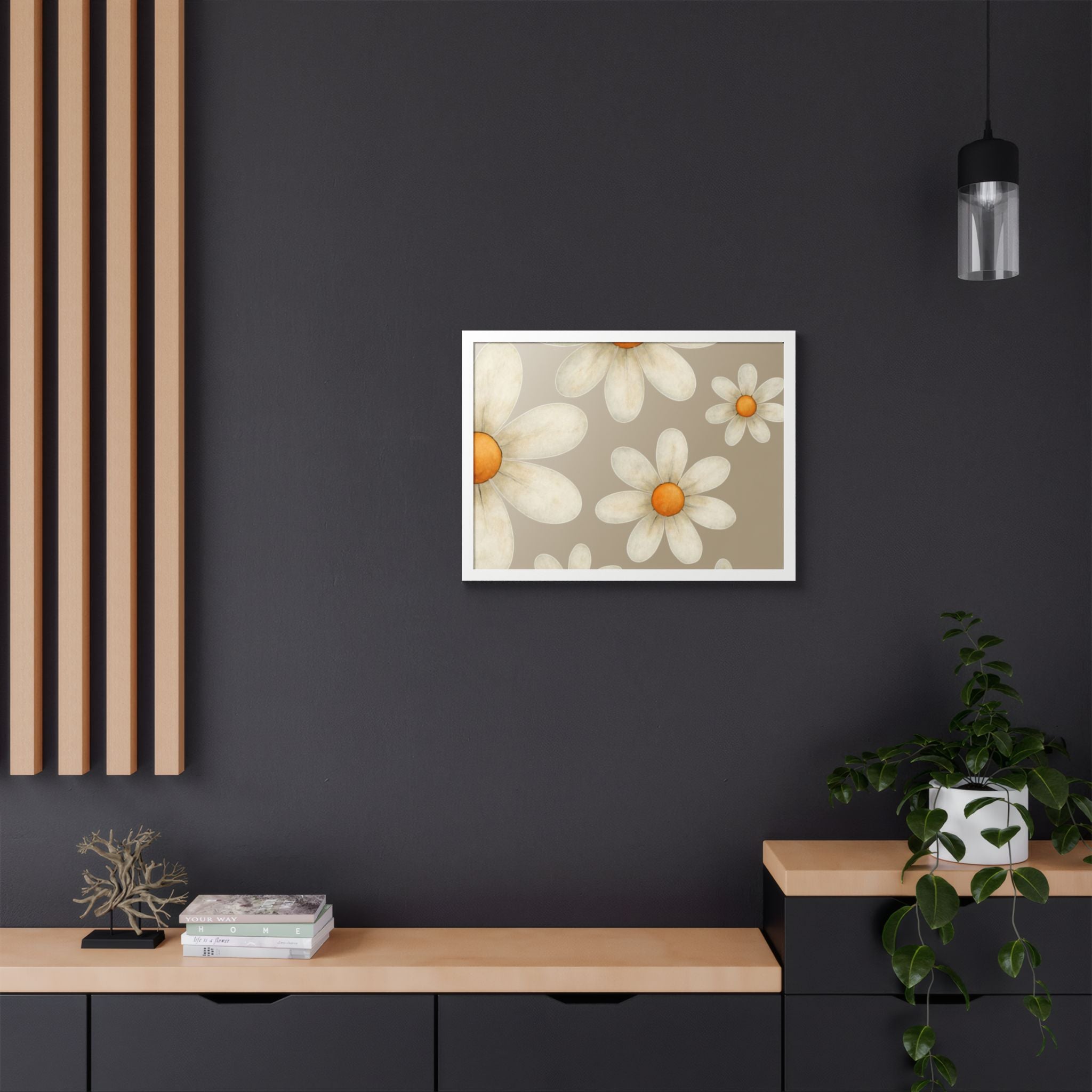 Framed Poster, Daisy Flower in Wood Frame, AI Enhanced, Flower Lover Art Print, Nature Room Decor, Floral Wall Art, Home Decoration Gift,