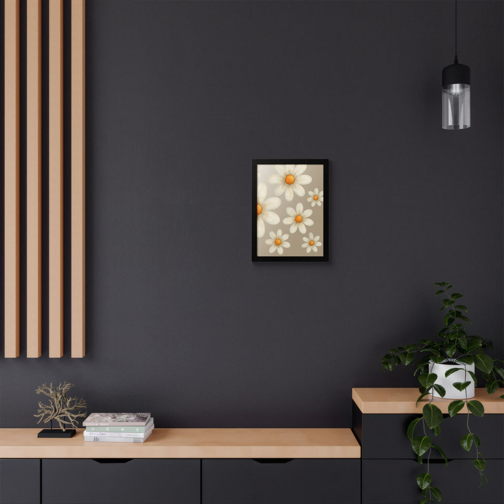 Framed Poster, Daisy Flower in Wood Frame, AI Enhanced, Flower Lover Art Print, Nature Room Decor, Floral Wall Art, Home Decoration Gift,