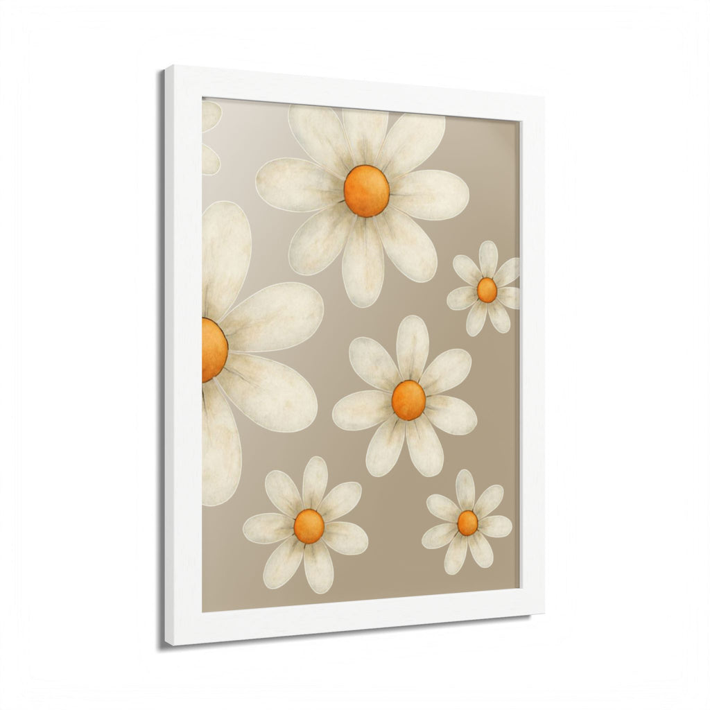 Framed Poster, Daisy Flower in Wood Frame, AI Enhanced, Flower Lover Art Print, Nature Room Decor, Floral Wall Art, Home Decoration Gift,