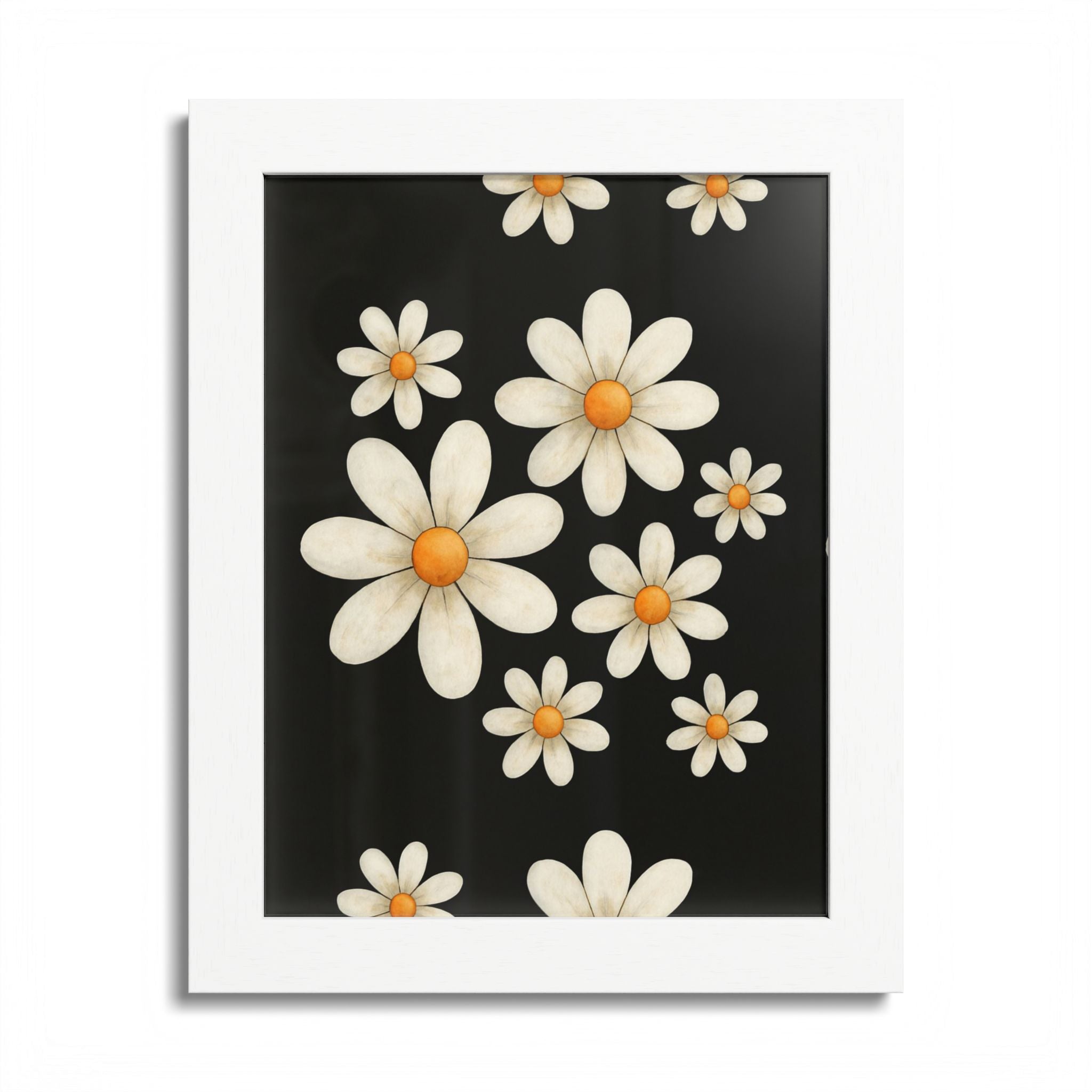 Framed Poster, Daisy Flower Wood, Floral Wall Art, Botanical Home Decor, Nature Lover Gift, Black Background, Unique Design