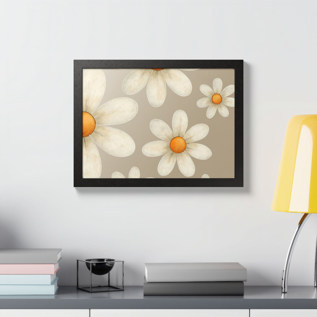 Framed Poster, Daisy Flower in Wood Frame, AI Enhanced, Flower Lover Art Print, Nature Room Decor, Floral Wall Art, Home Decoration Gift,