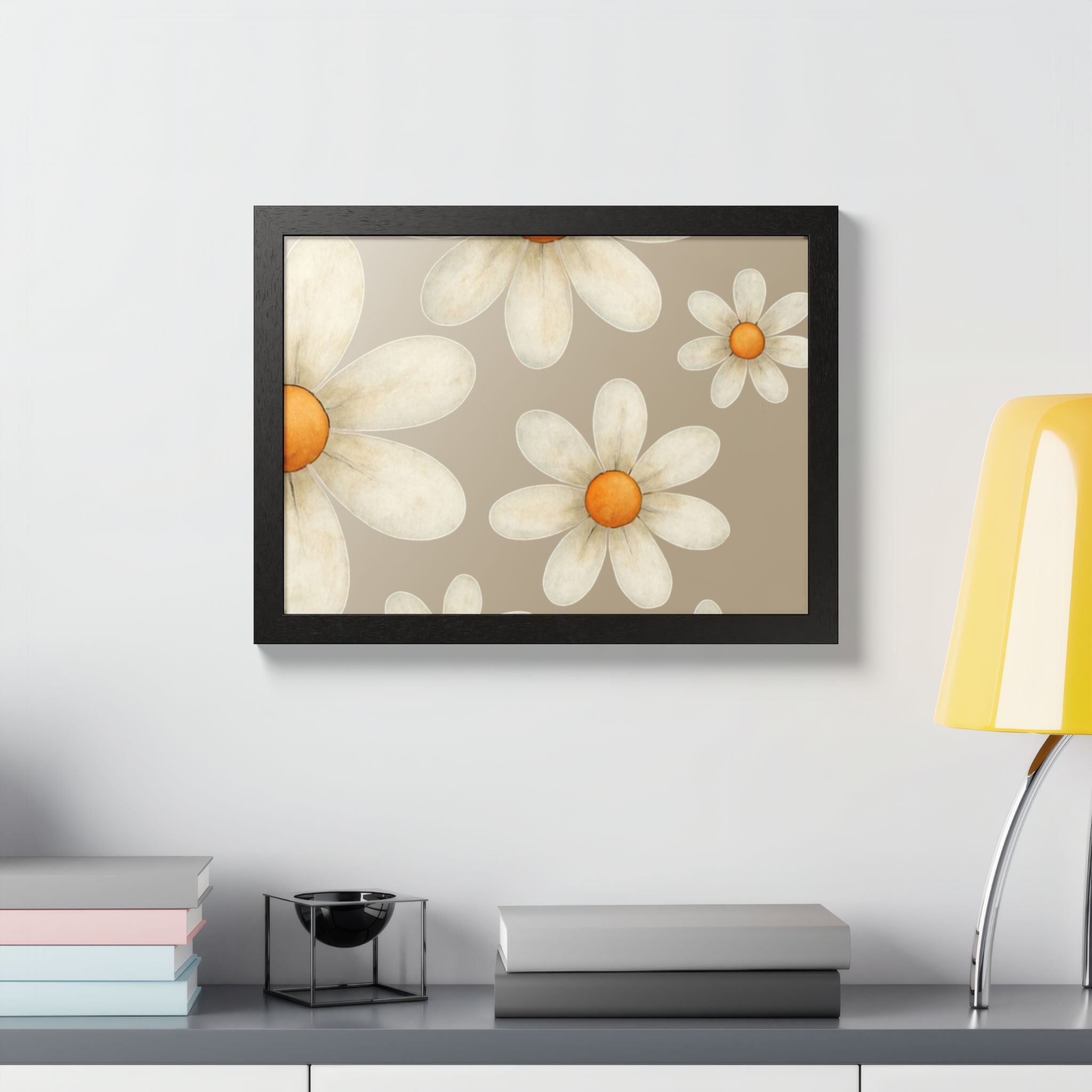 Framed Poster, Daisy Flower in Wood Frame, AI Enhanced, Flower Lover Art Print, Nature Room Decor, Floral Wall Art, Home Decoration Gift,