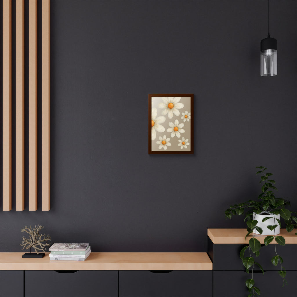 Framed Poster, Daisy Flower in Wood Frame, AI Enhanced, Flower Lover Art Print, Nature Room Decor, Floral Wall Art, Home Decoration Gift,