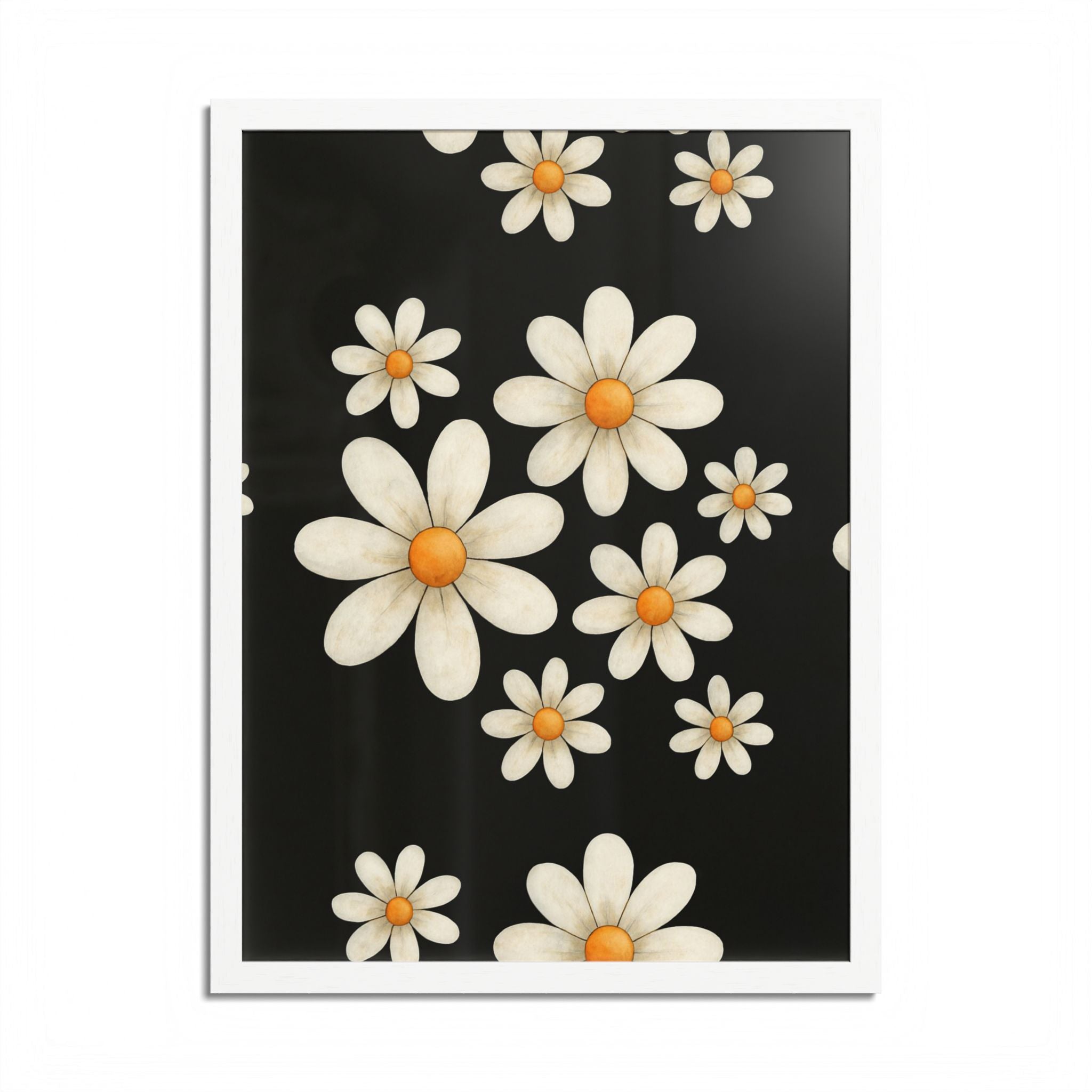 Framed Poster, Daisy Flower Wood, Floral Wall Art, Botanical Home Decor, Nature Lover Gift, Black Background, Unique Design
