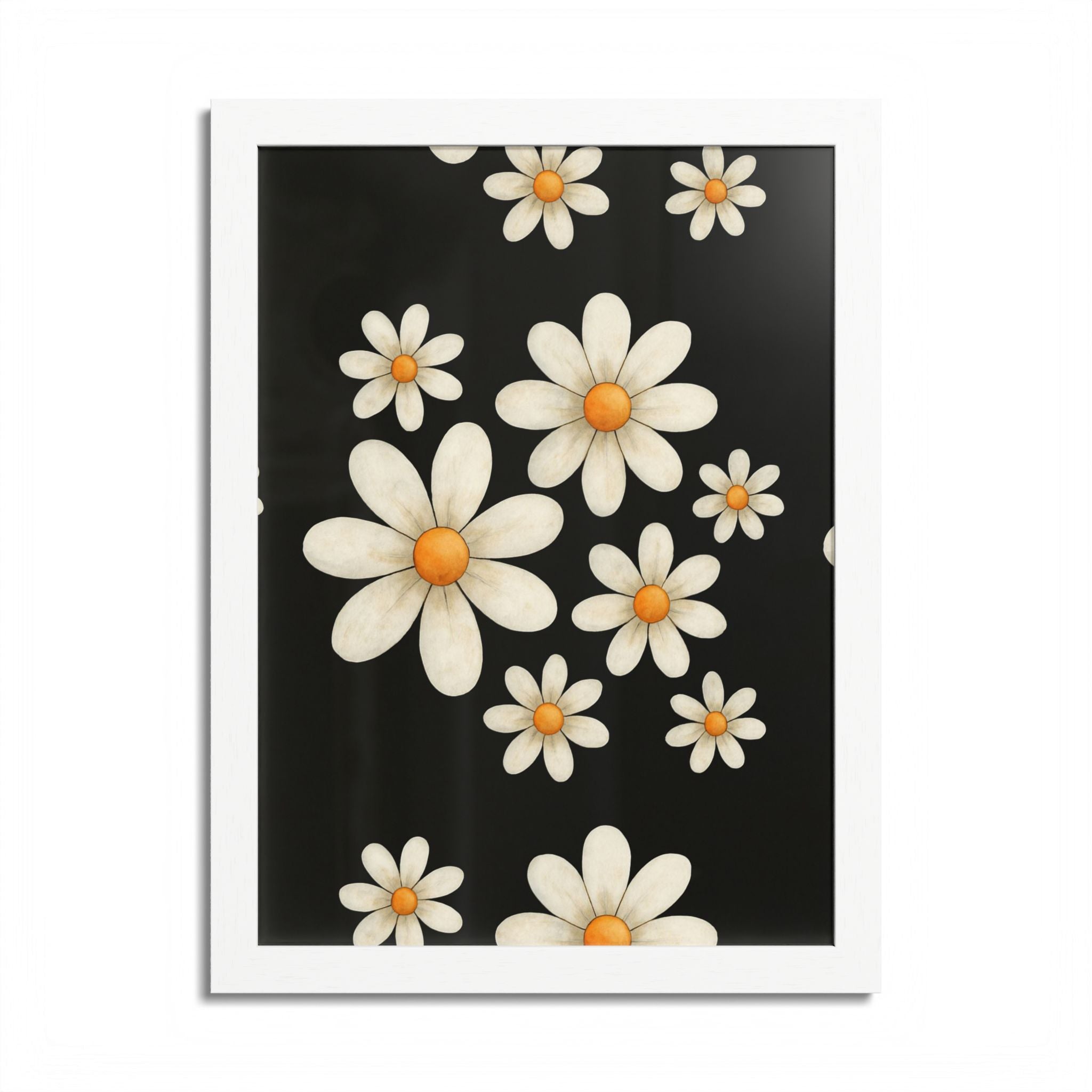 Framed Poster, Daisy Flower Wood, Floral Wall Art, Botanical Home Decor, Nature Lover Gift, Black Background, Unique Design