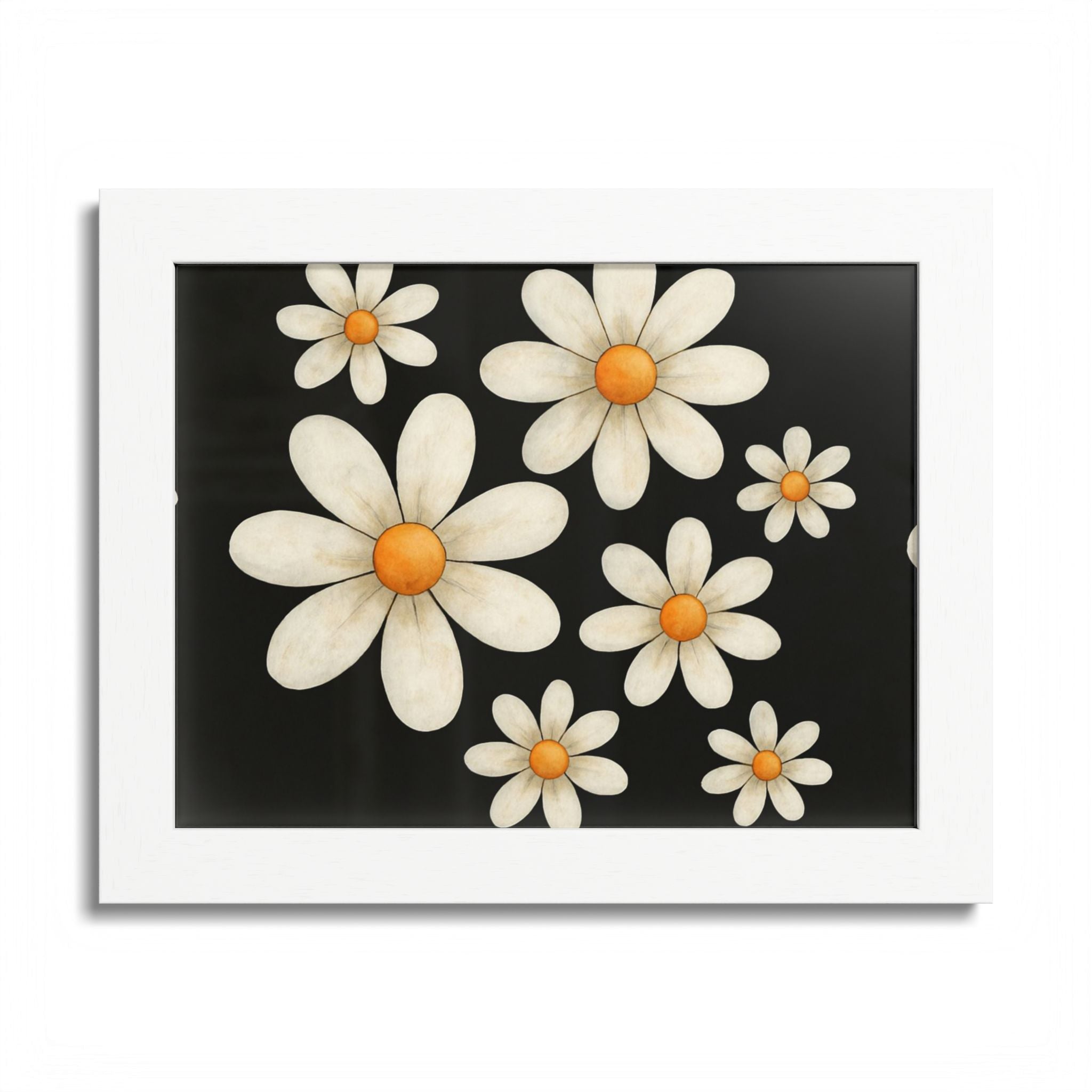 Framed Poster, Daisy Flower Wood, Floral Wall Art, Botanical Home Decor, Nature Lover Gift, Black Background, Unique Design
