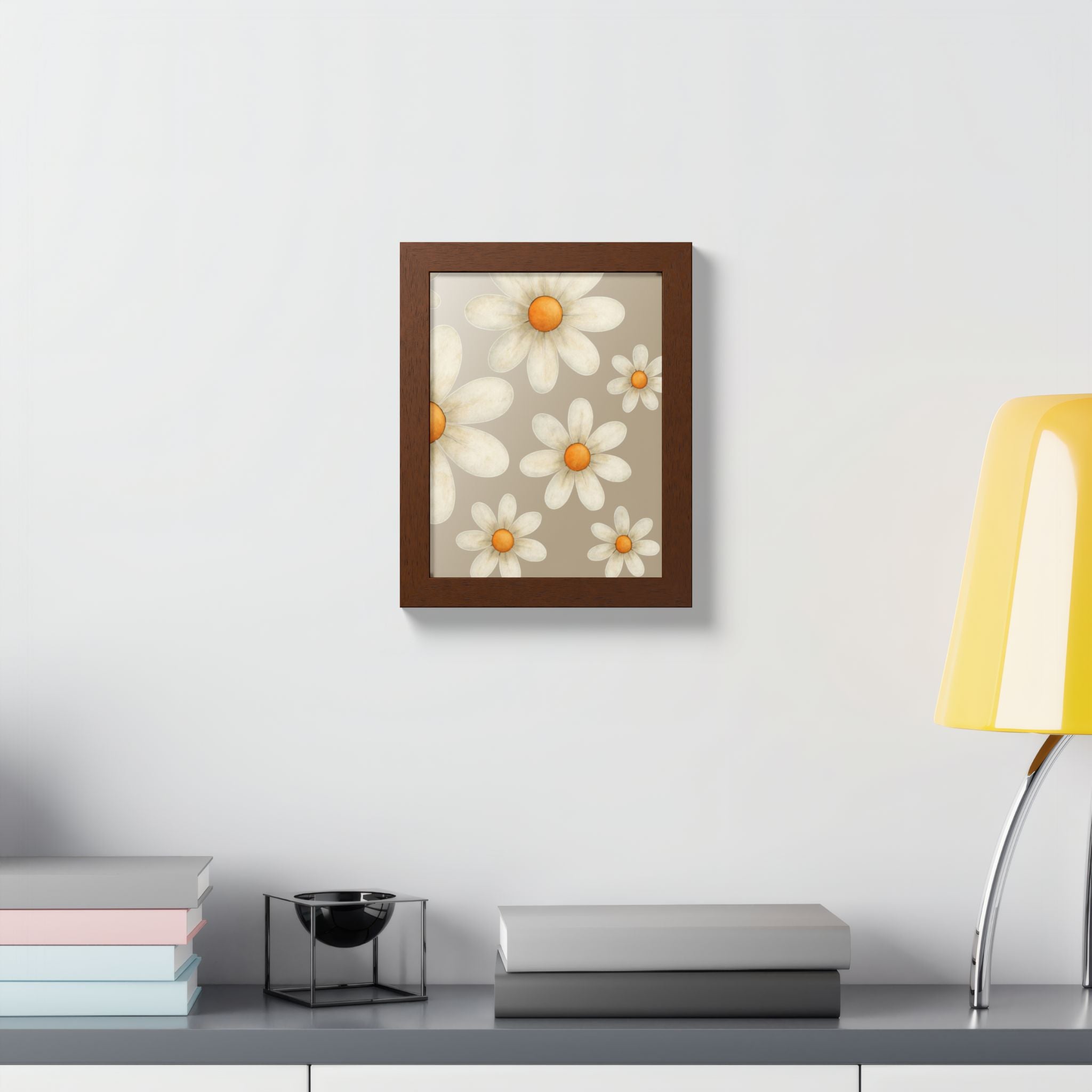 Framed Poster, Daisy Flower in Wood Frame, AI Enhanced, Flower Lover Art Print, Nature Room Decor, Floral Wall Art, Home Decoration Gift,