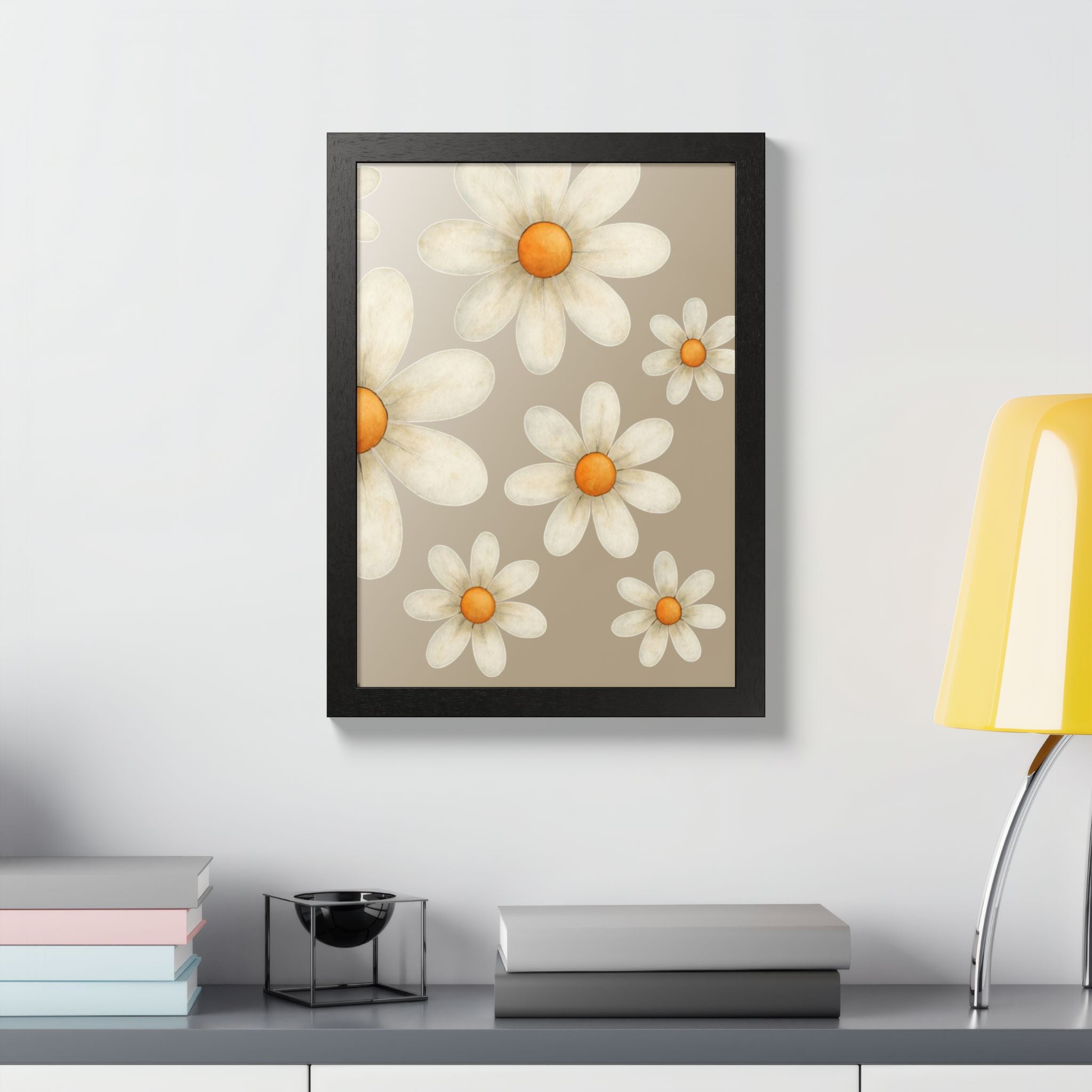 Framed Poster, Daisy Flower in Wood Frame, AI Enhanced, Flower Lover Art Print, Nature Room Decor, Floral Wall Art, Home Decoration Gift,