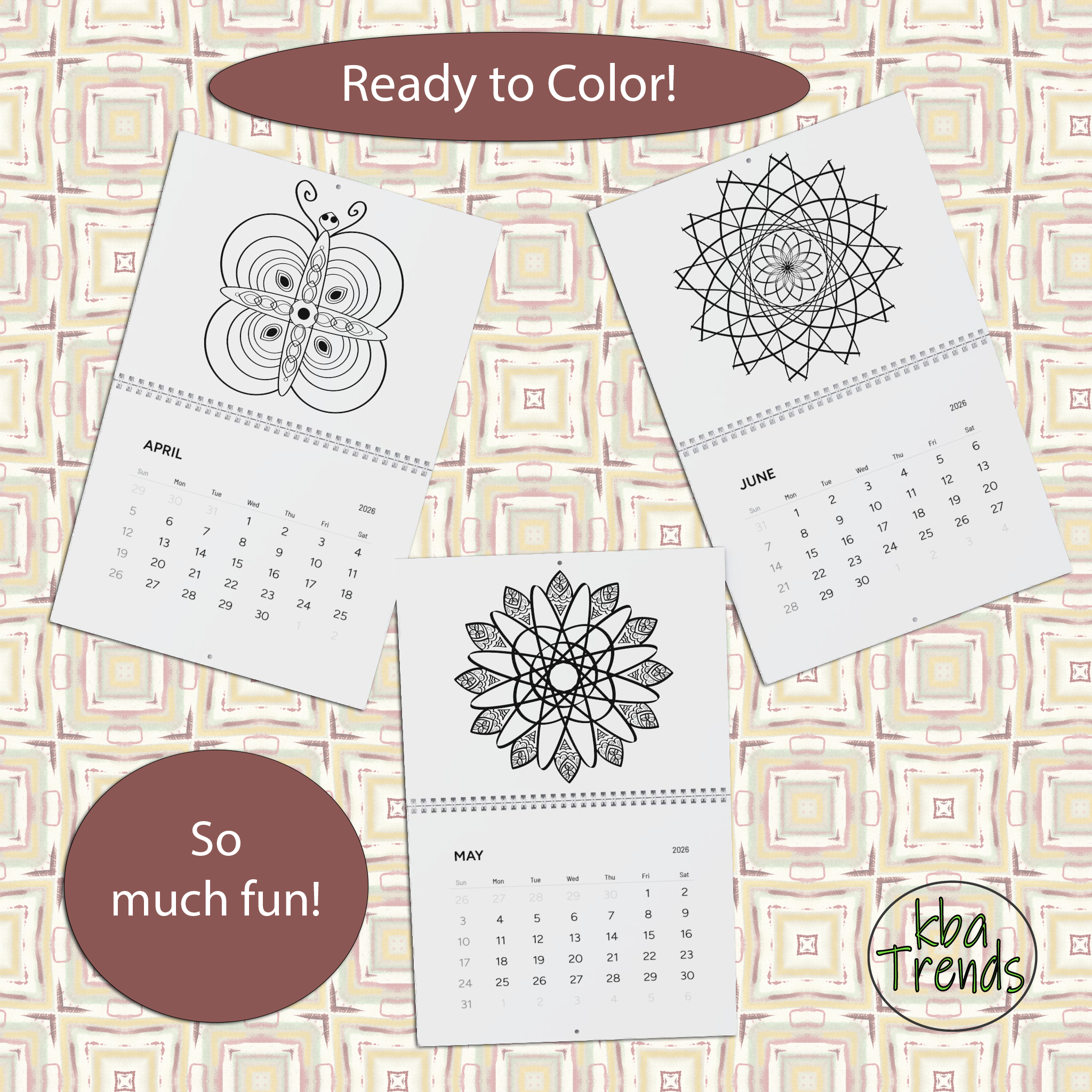 Mandala Wall Calendar 2026 to Color - Geometric Design Coloring Book, Coloring for Stress Relief, DIY Home Decor, Office Calendar, Stress Relief Art for All Ages, Desk Calendar