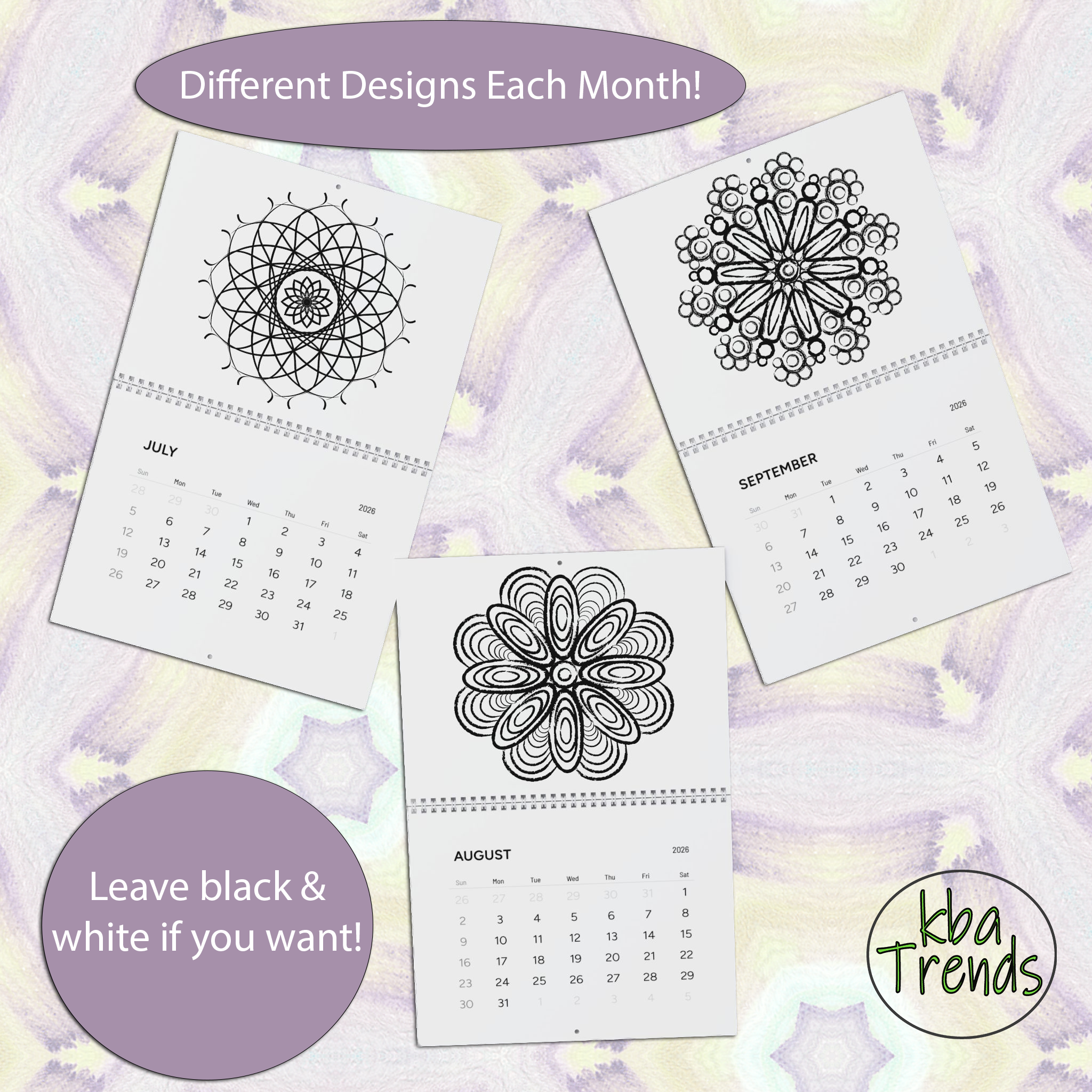 Mandala Wall Calendar 2026 to Color - Geometric Design Coloring Book, Coloring for Stress Relief, DIY Home Decor, Office Calendar, Stress Relief Art for All Ages, Desk Calendar