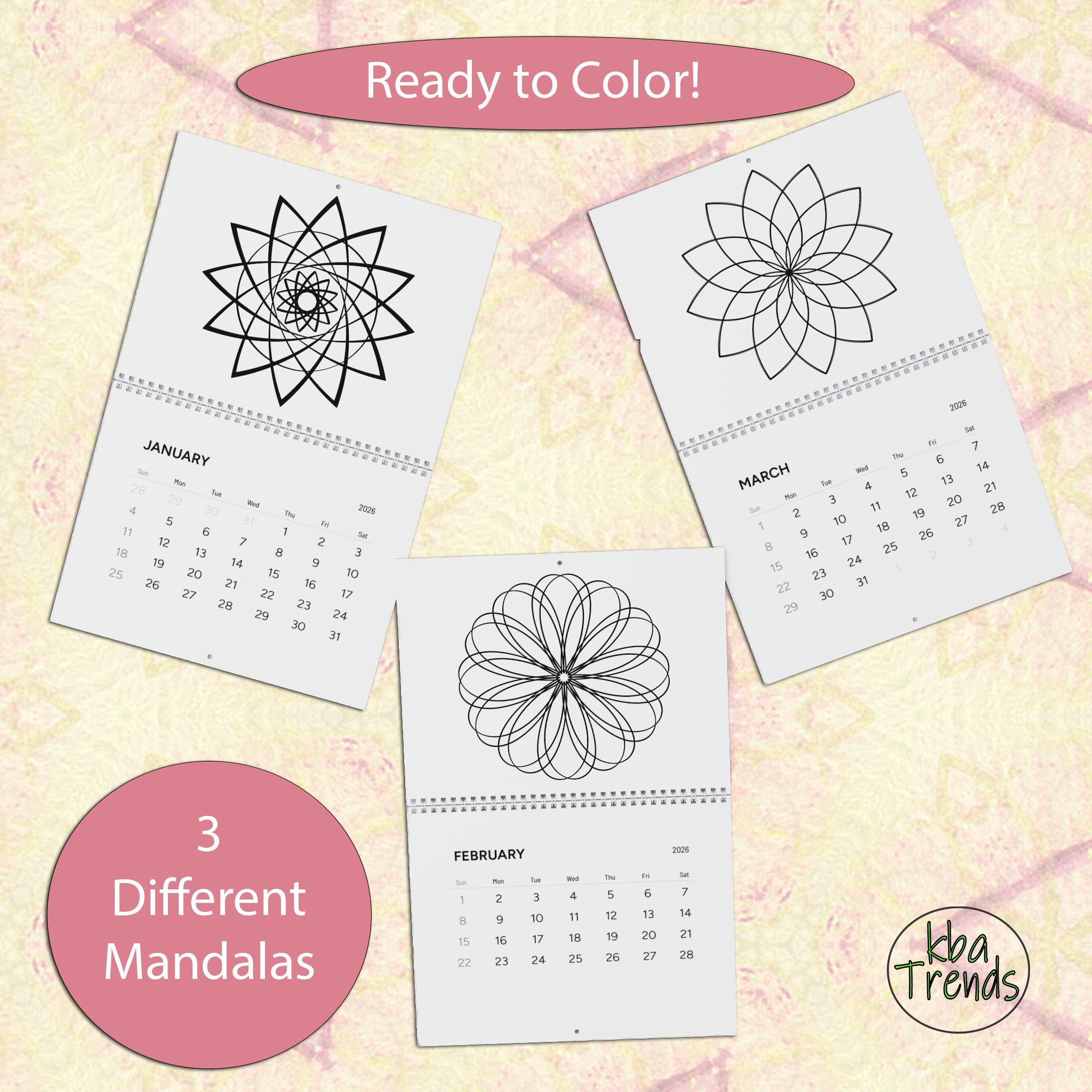 Mandala Wall Calendar 2026 to Color - Geometric Design Coloring Book, Coloring for Stress Relief, DIY Home Decor, Office Calendar, Stress Relief Art for All Ages, Desk Calendar