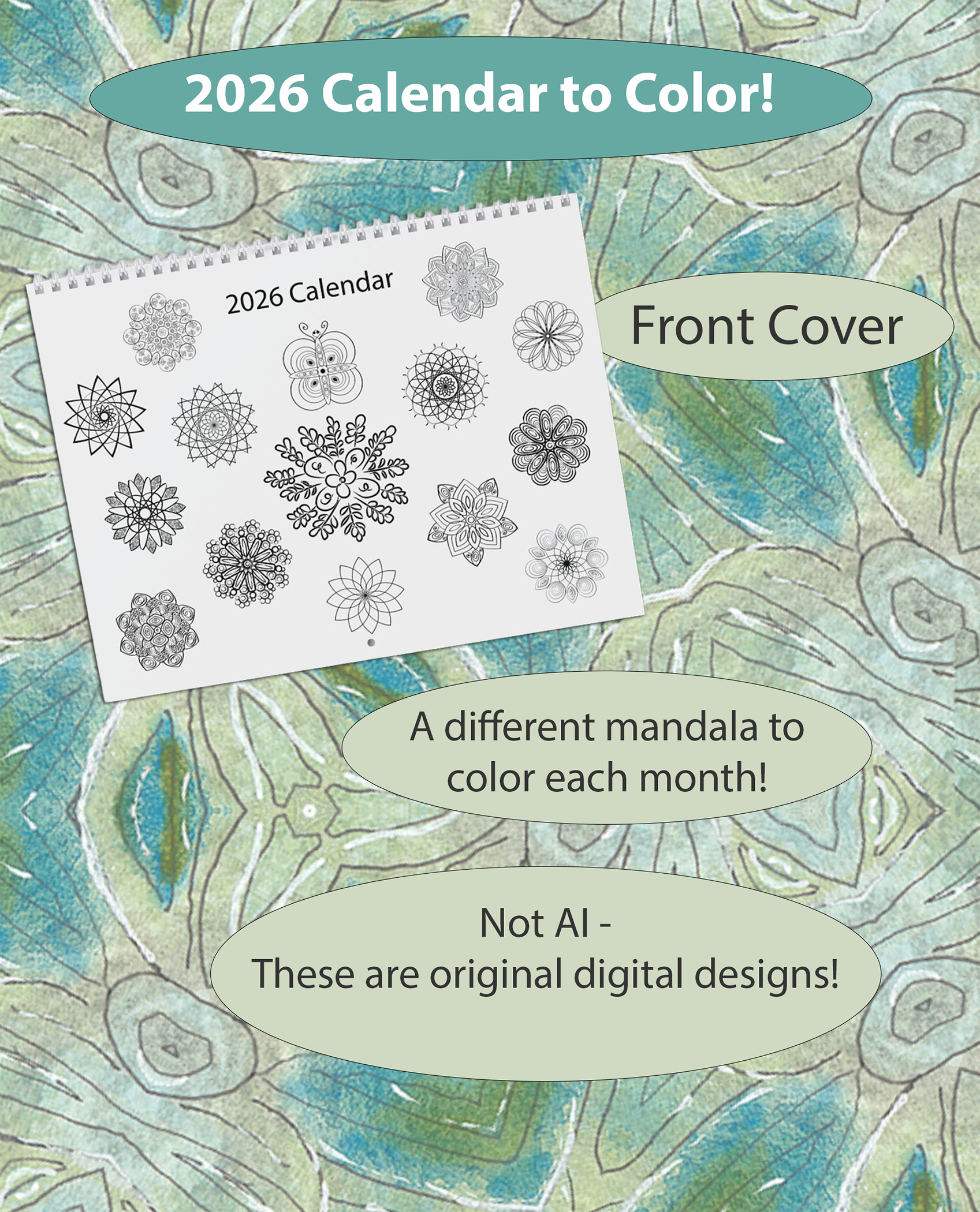 Mandala Wall Calendar 2026 to Color - Geometric Design Coloring Book, Coloring for Stress Relief, DIY Home Decor, Office Calendar, Stress Relief Art for All Ages, Desk Calendar