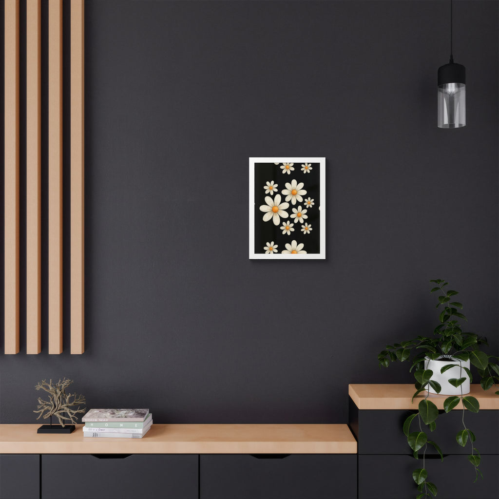 Framed Poster, Daisy Flower Wood, Floral Wall Art, Botanical Home Decor, Nature Lover Gift, Black Background, Unique Design
