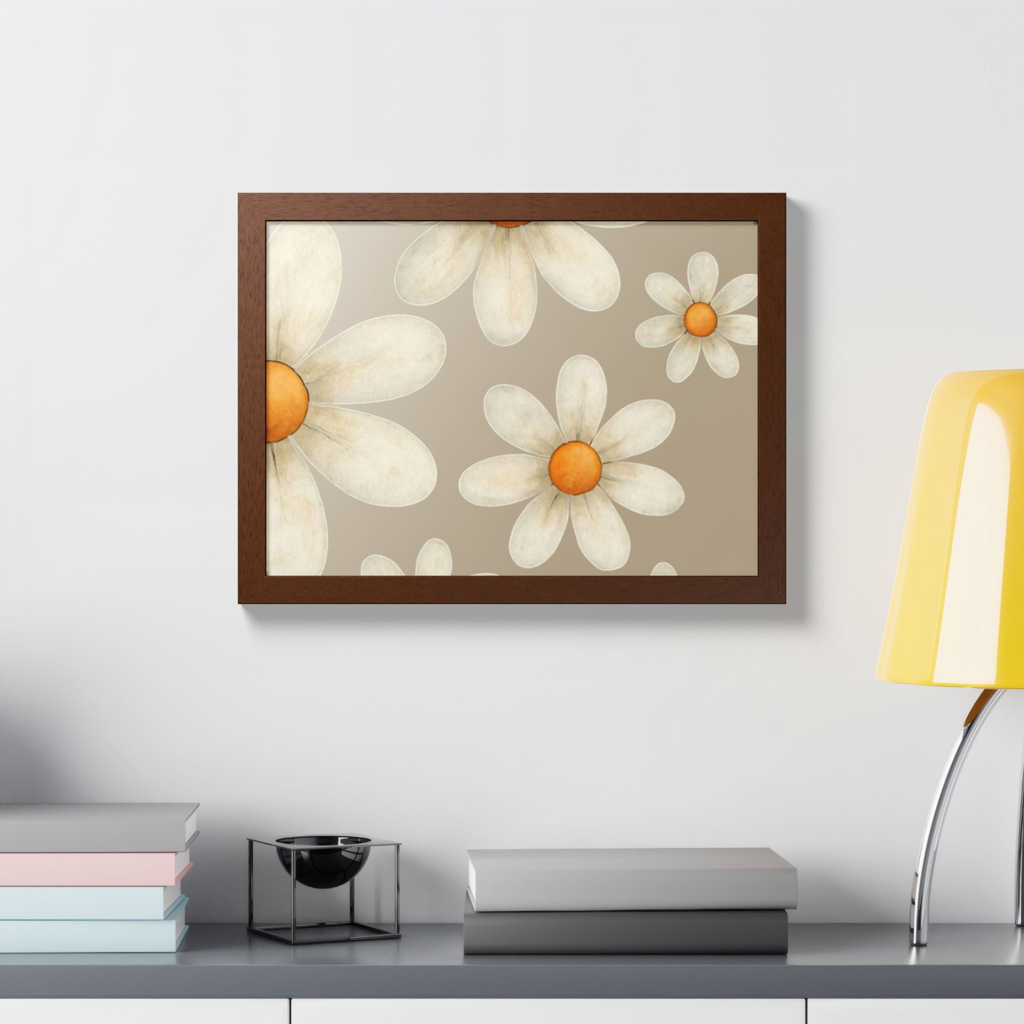 Framed Poster, Daisy Flower in Wood Frame, AI Enhanced, Flower Lover Art Print, Nature Room Decor, Floral Wall Art, Home Decoration Gift,