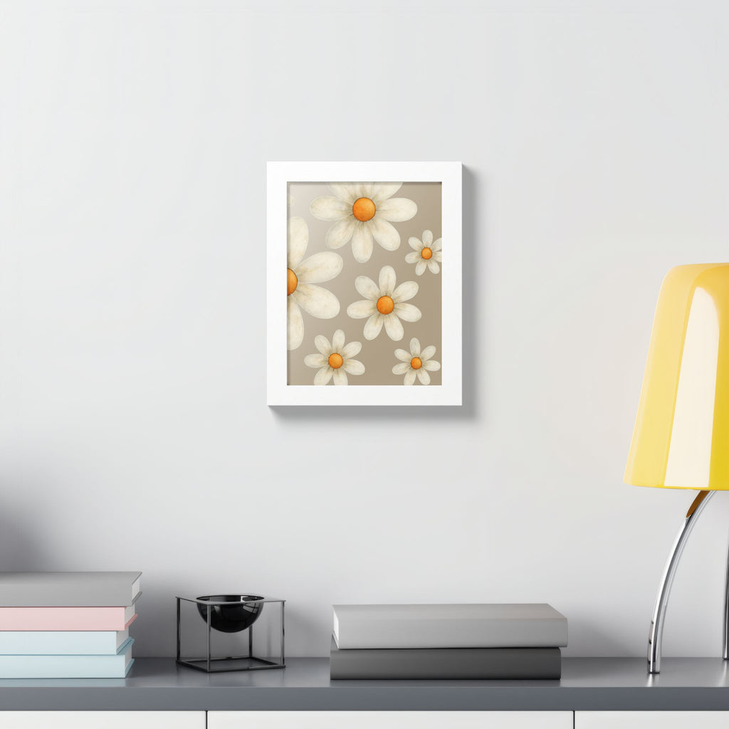 Framed Poster, Daisy Flower in Wood Frame, AI Enhanced, Flower Lover Art Print, Nature Room Decor, Floral Wall Art, Home Decoration Gift,
