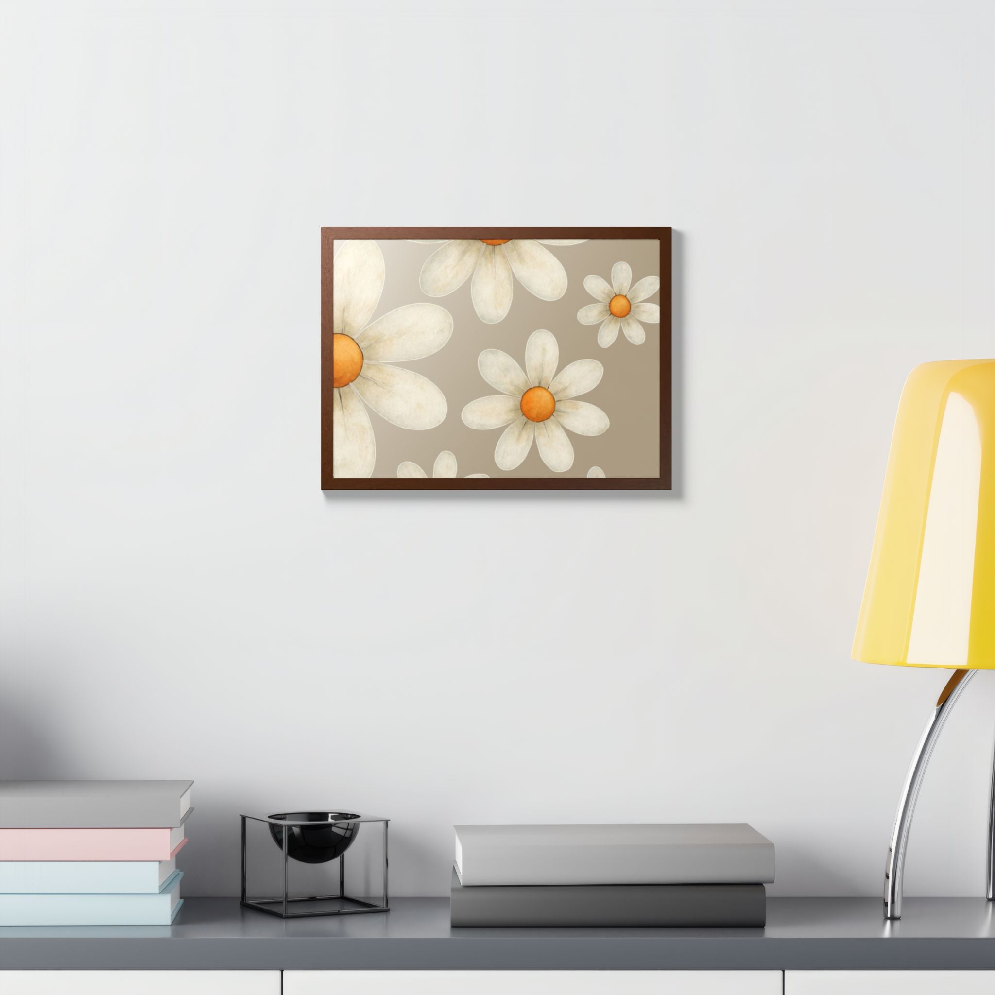 Framed Poster, Daisy Flower in Wood Frame, AI Enhanced, Flower Lover Art Print, Nature Room Decor, Floral Wall Art, Home Decoration Gift,