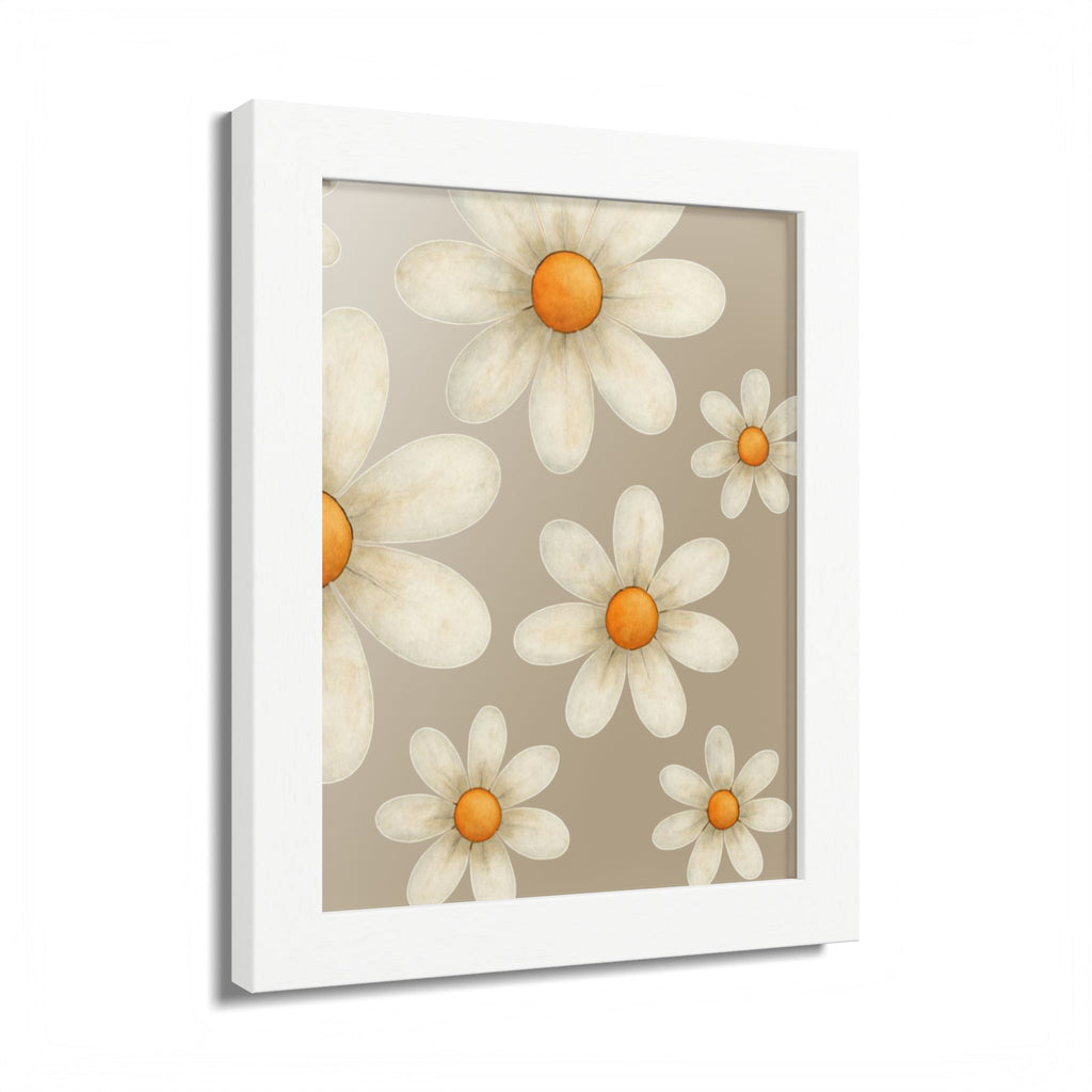 Framed Poster, Daisy Flower in Wood Frame, AI Enhanced, Flower Lover Art Print, Nature Room Decor, Floral Wall Art, Home Decoration Gift,