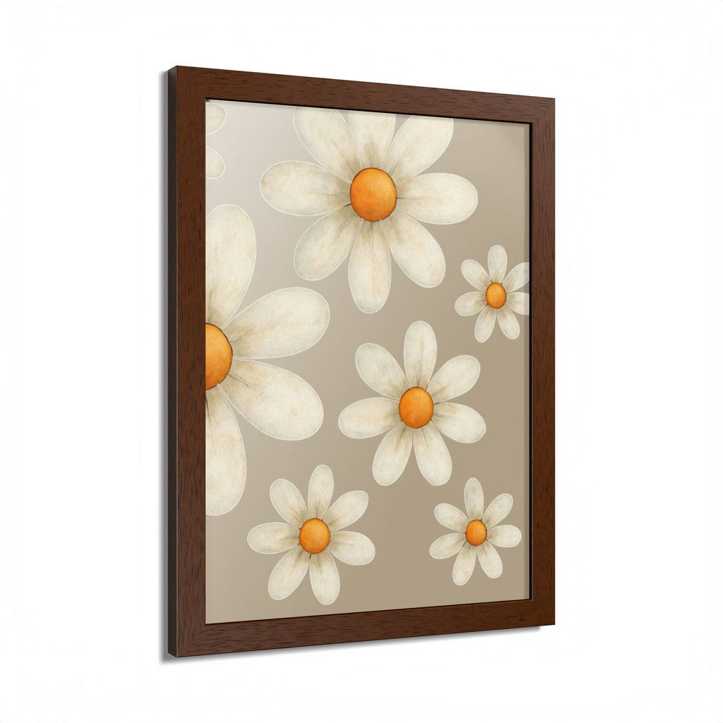Framed Poster, Daisy Flower in Wood Frame, AI Enhanced, Flower Lover Art Print, Nature Room Decor, Floral Wall Art, Home Decoration Gift,