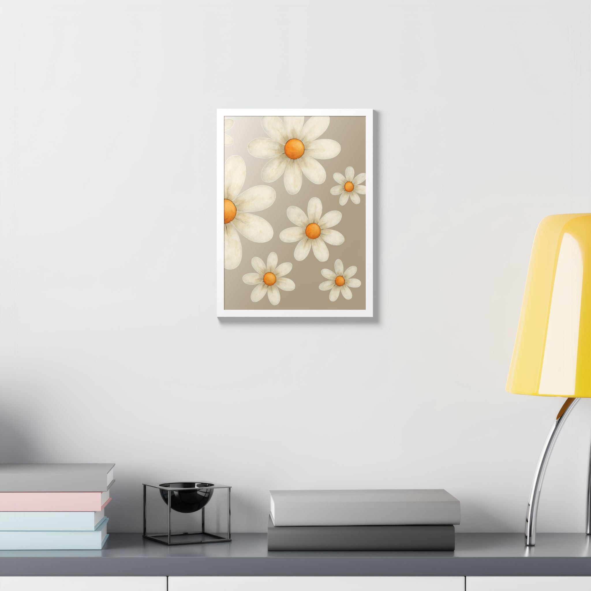 Framed Poster, Daisy Flower in Wood Frame, AI Enhanced, Flower Lover Art Print, Nature Room Decor, Floral Wall Art, Home Decoration Gift,