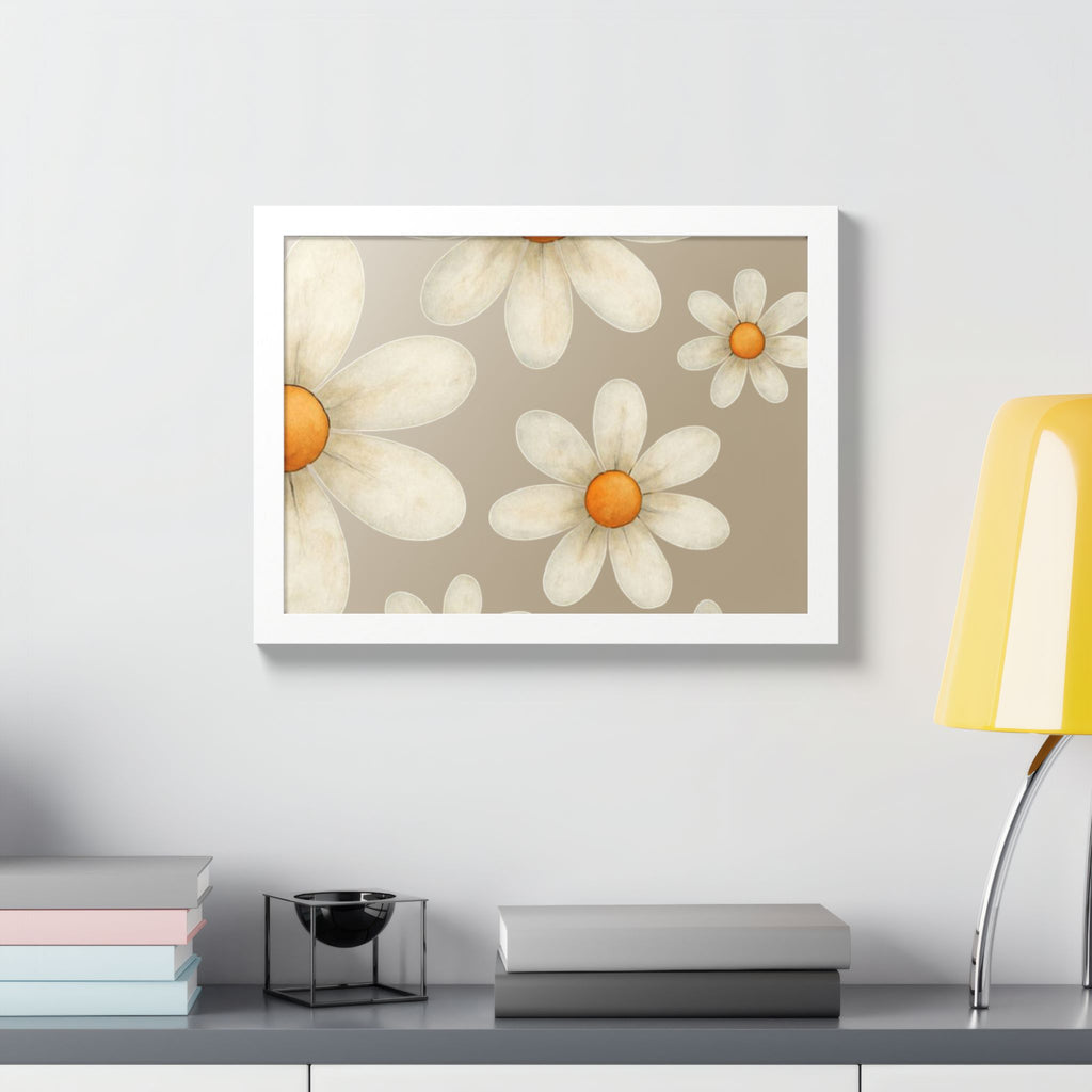 Framed Poster, Daisy Flower in Wood Frame, AI Enhanced, Flower Lover Art Print, Nature Room Decor, Floral Wall Art, Home Decoration Gift,