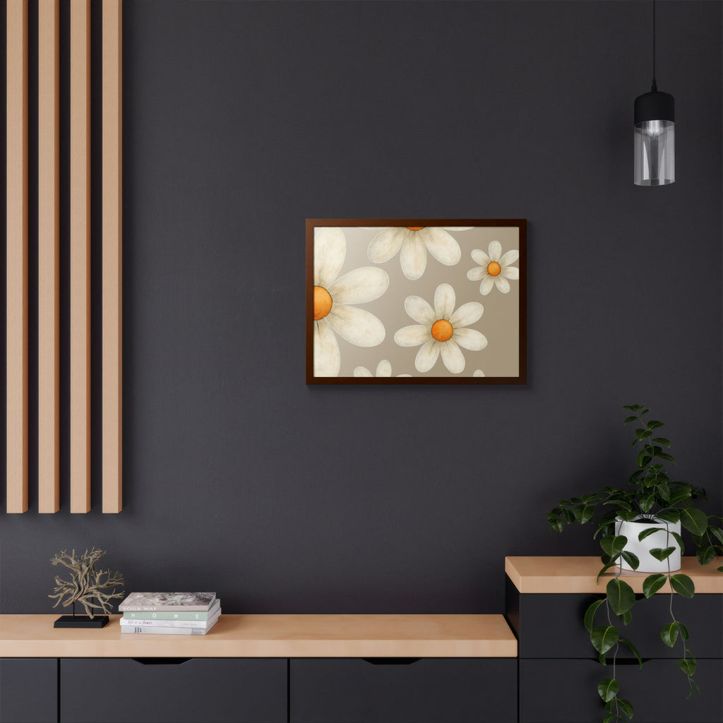 Framed Poster, Daisy Flower in Wood Frame, AI Enhanced, Flower Lover Art Print, Nature Room Decor, Floral Wall Art, Home Decoration Gift,