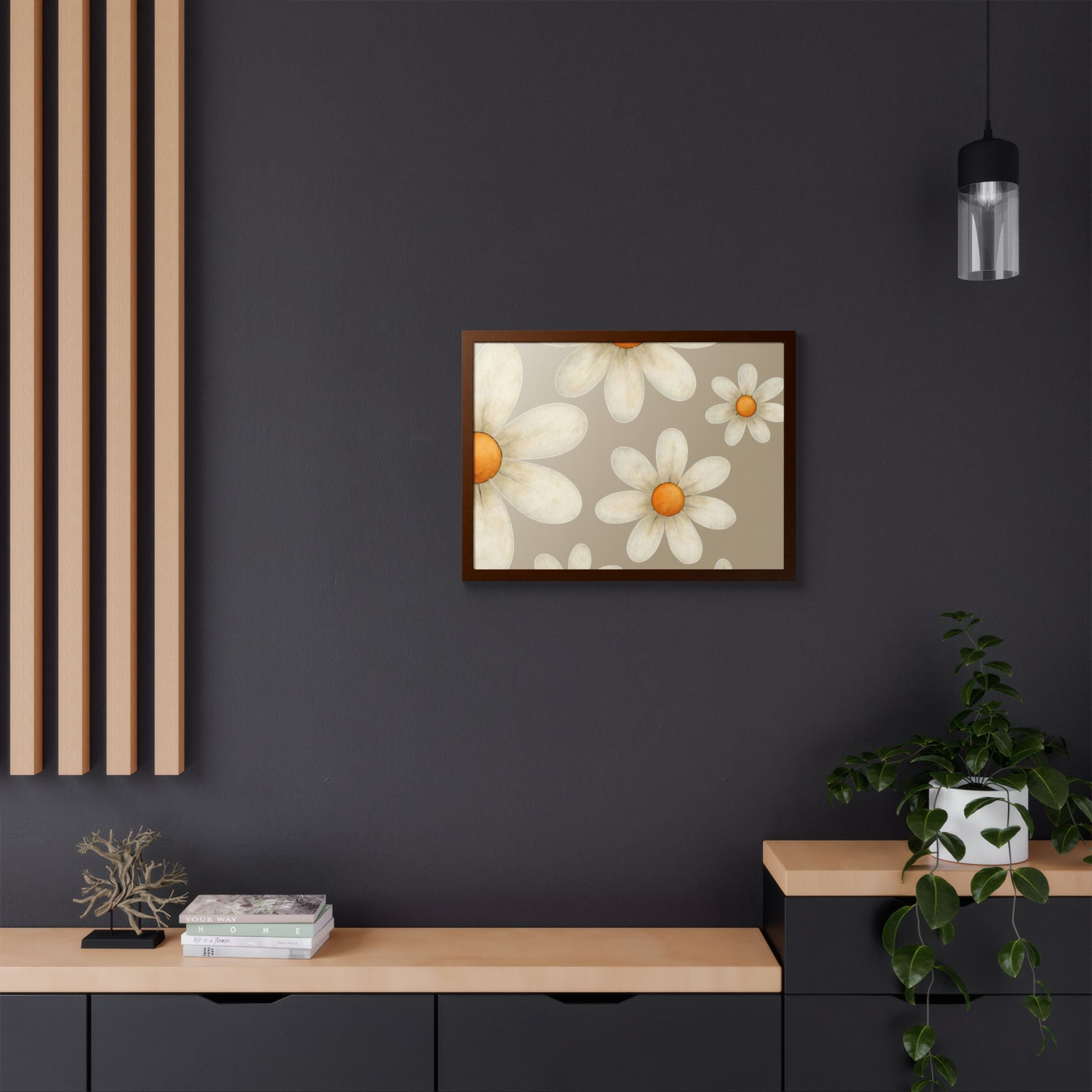 Framed Poster, Daisy Flower in Wood Frame, AI Enhanced, Flower Lover Art Print, Nature Room Decor, Floral Wall Art, Home Decoration Gift,