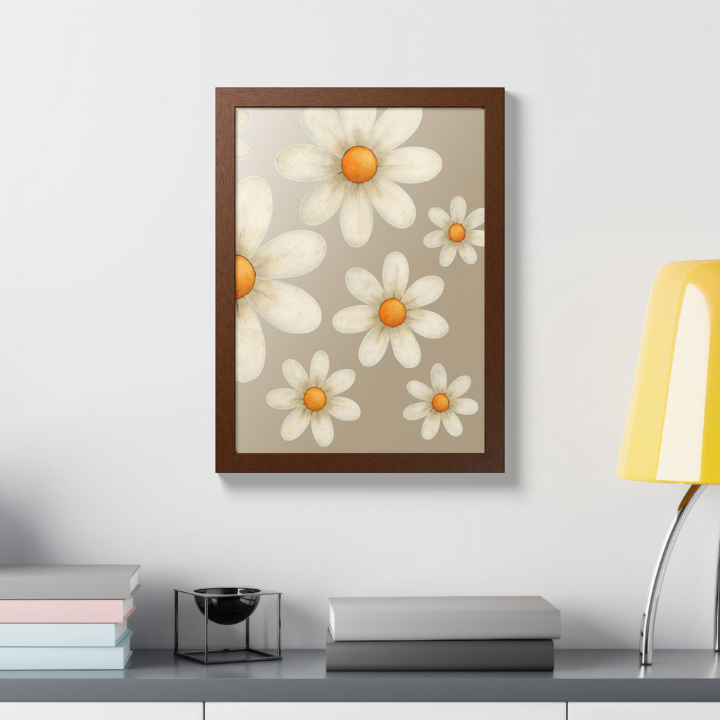 Framed Poster, Daisy Flower in Wood Frame, AI Enhanced, Flower Lover Art Print, Nature Room Decor, Floral Wall Art, Home Decoration Gift,