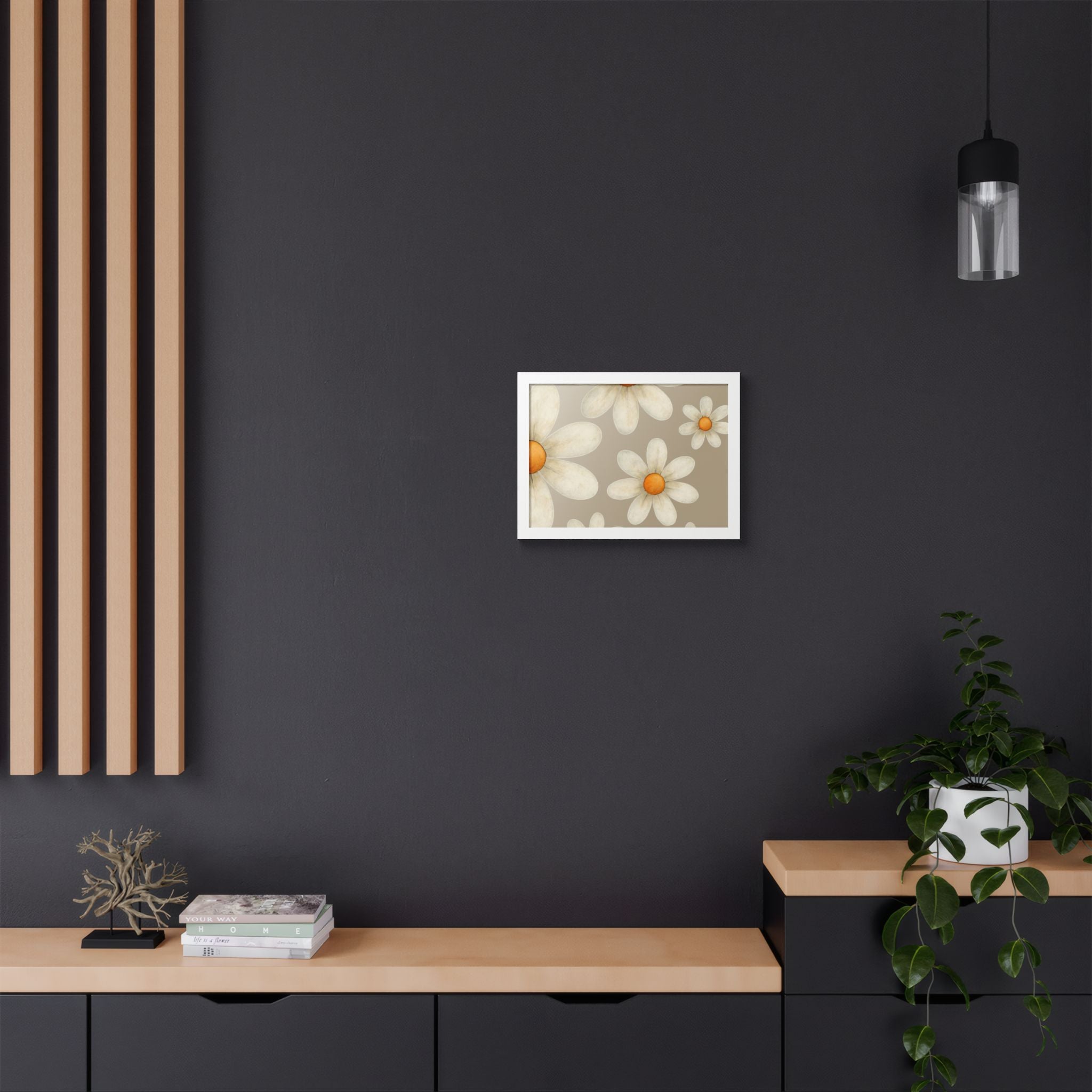 Framed Poster, Daisy Flower in Wood Frame, AI Enhanced, Flower Lover Art Print, Nature Room Decor, Floral Wall Art, Home Decoration Gift,