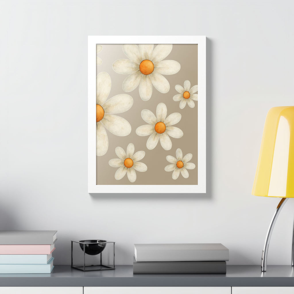 Framed Poster, Daisy Flower in Wood Frame, AI Enhanced, Flower Lover Art Print, Nature Room Decor, Floral Wall Art, Home Decoration Gift,