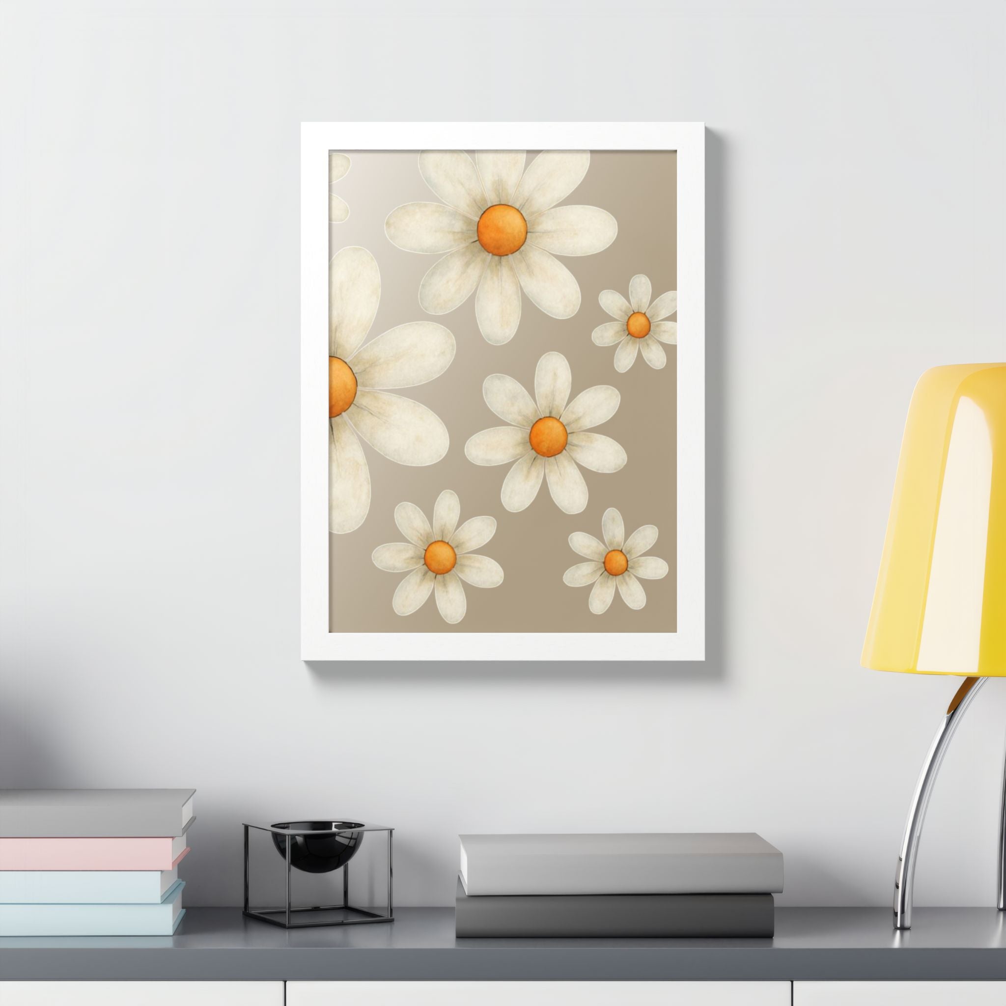 Framed Poster, Daisy Flower in Wood Frame, AI Enhanced, Flower Lover Art Print, Nature Room Decor, Floral Wall Art, Home Decoration Gift,