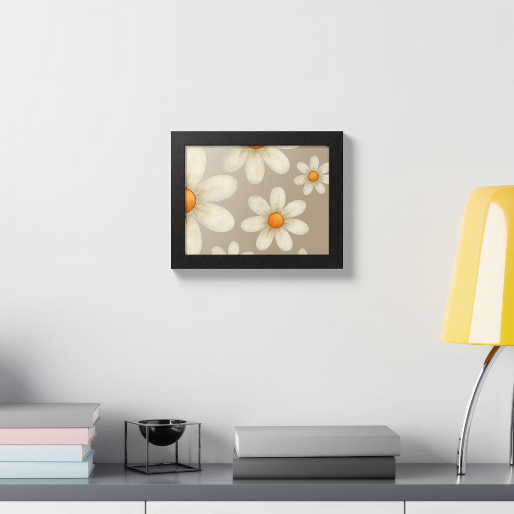 Framed Poster, Daisy Flower in Wood Frame, AI Enhanced, Flower Lover Art Print, Nature Room Decor, Floral Wall Art, Home Decoration Gift,