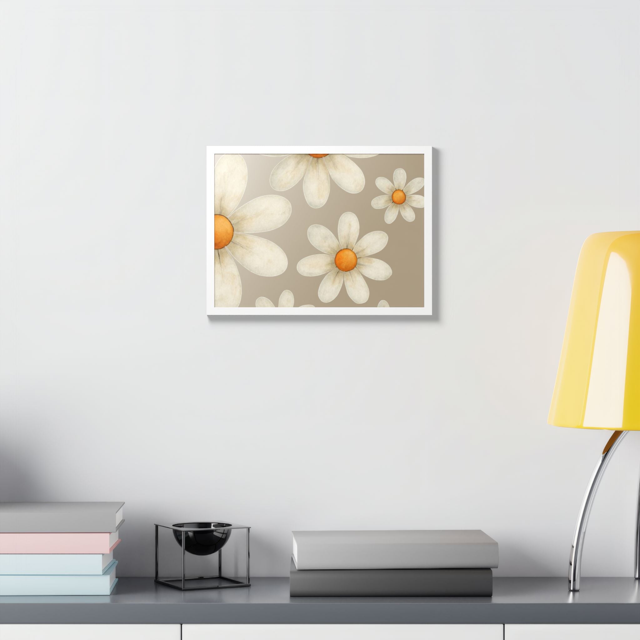 Framed Poster, Daisy Flower in Wood Frame, AI Enhanced, Flower Lover Art Print, Nature Room Decor, Floral Wall Art, Home Decoration Gift,